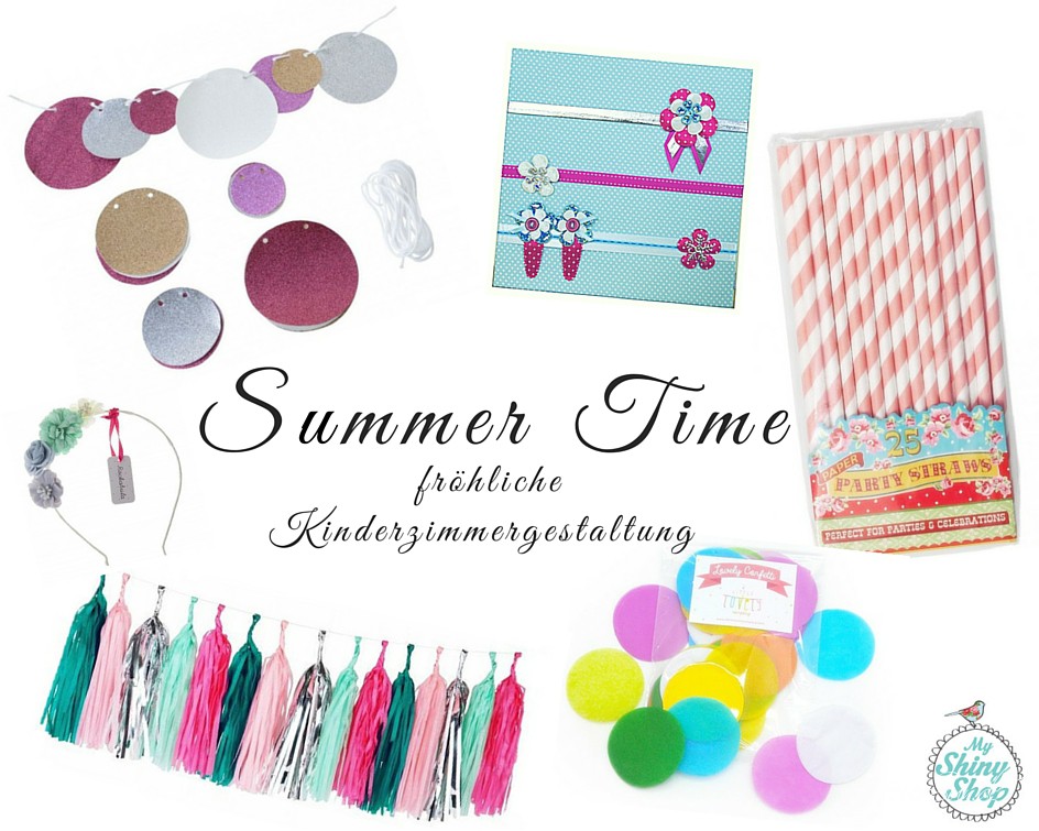 Kinderzimmergestaltung - Summer Time - froehliche Gestaltung Collage Produkte myShinyShop